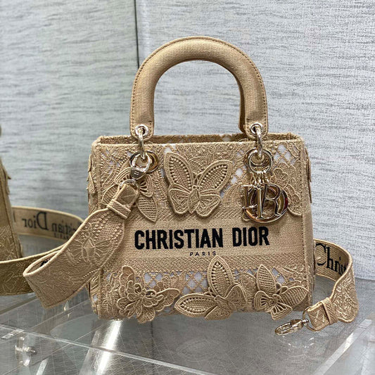 Small Lady Dior Lace Butterfly Bag