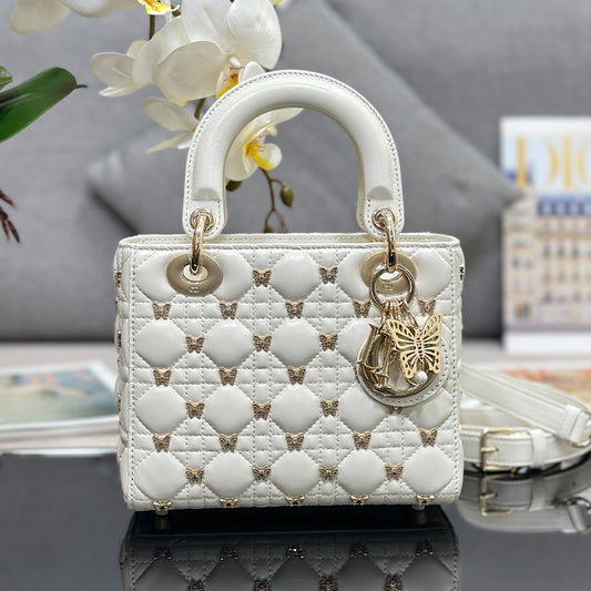 Small Lady Dior My Bag Butterfly White Color
