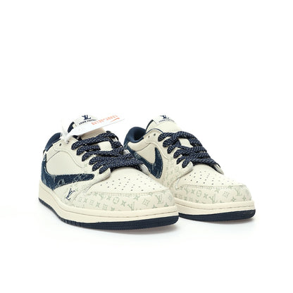 Louis Vuitton X Travis Scott X Nike Air Jordan 1 Low OG SP Beigenavylv Monogram AJ1 Shoes
