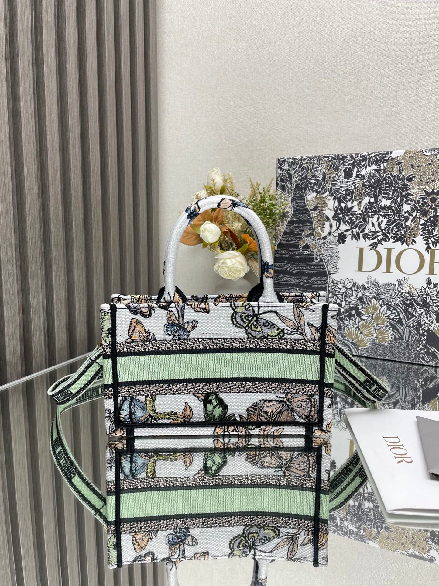 Dior Book Tote Bag Green Butterfly Color