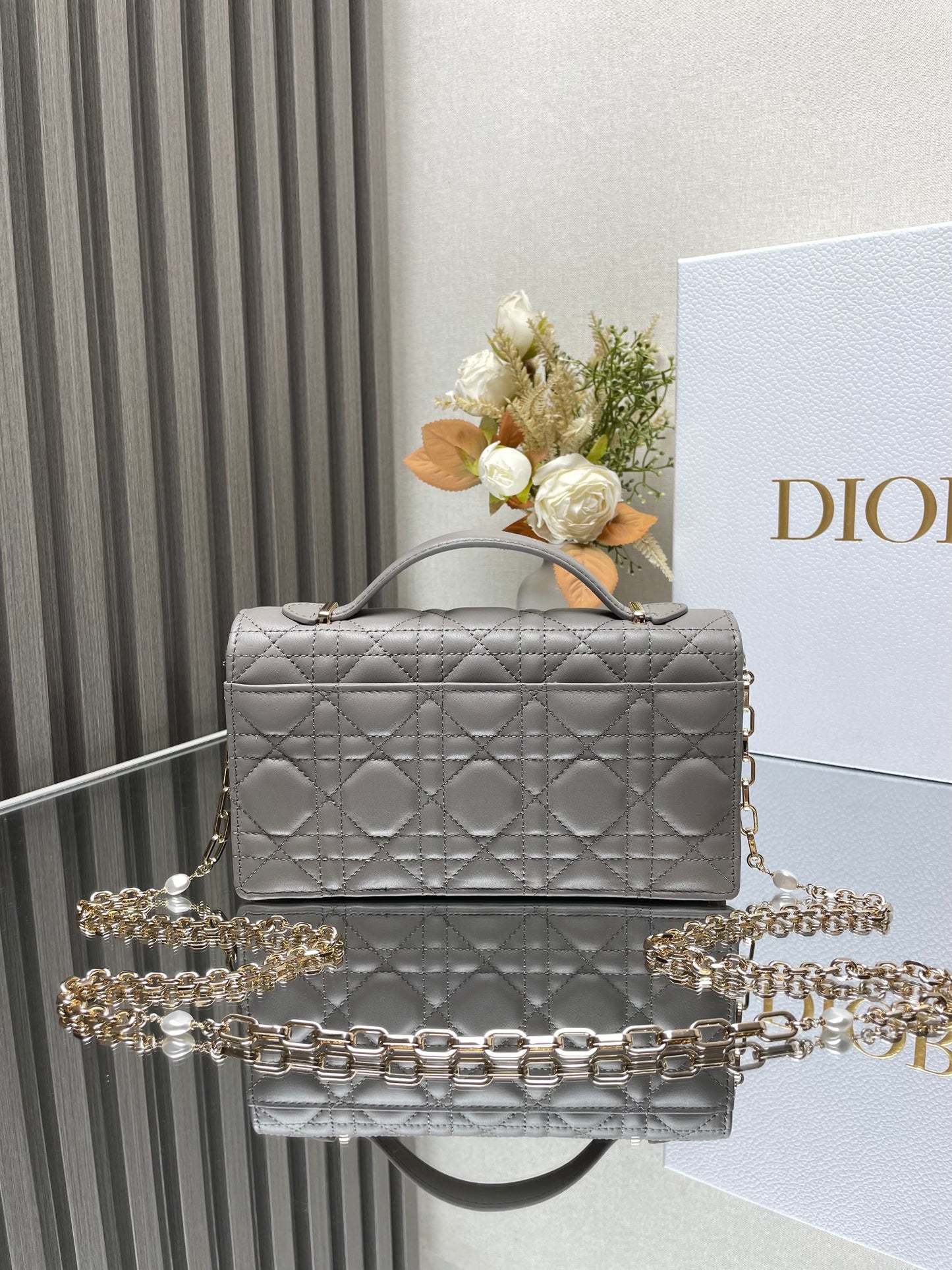 Lady Dior Pearl Clutch Bag Gray Color