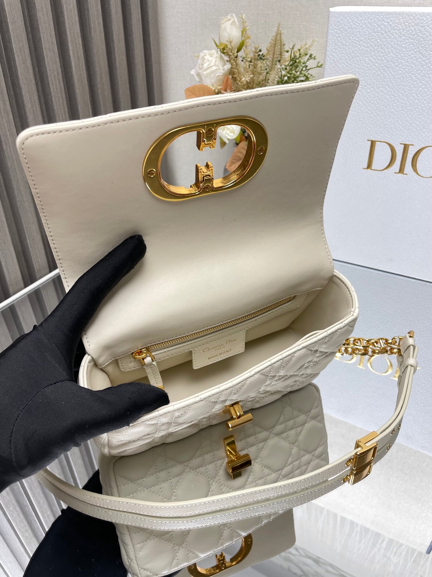 Small Dior Caro Bag White Color